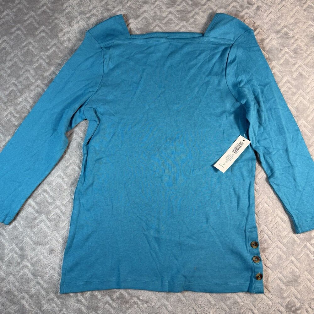Chico's Ultimate Tee T-Shirt Size Small (0) Teal 3/4‎ Sleeve Top Button Side NWT